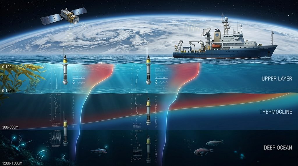 Scientists measuring ocean temperature with Argo floats
