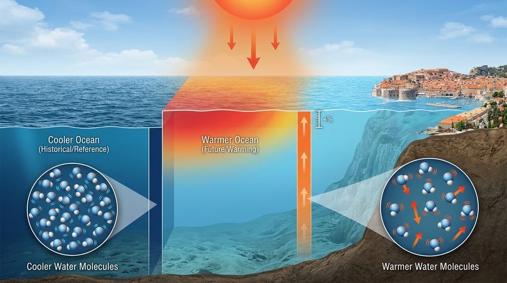 Warming seawater expanding and contributing to sea level rise