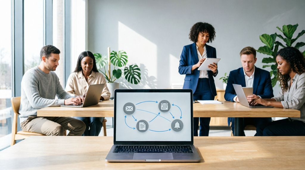 Small business automating repetitive tasks with digital workflow automation