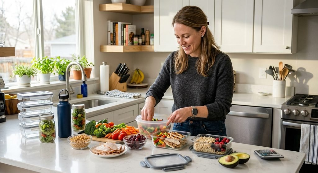 American adult preparing simple healthy meals at home