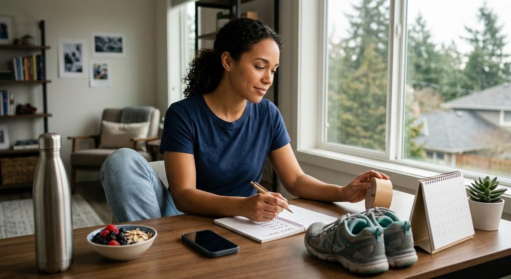American adult maintaining sustainable healthy daily habits