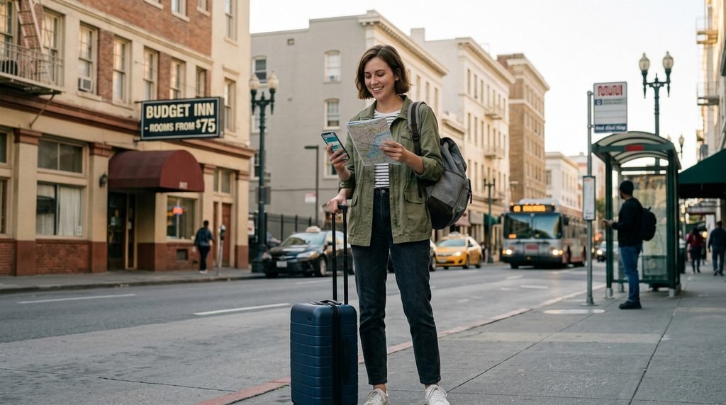 American traveler preparing for an affordable budget trip